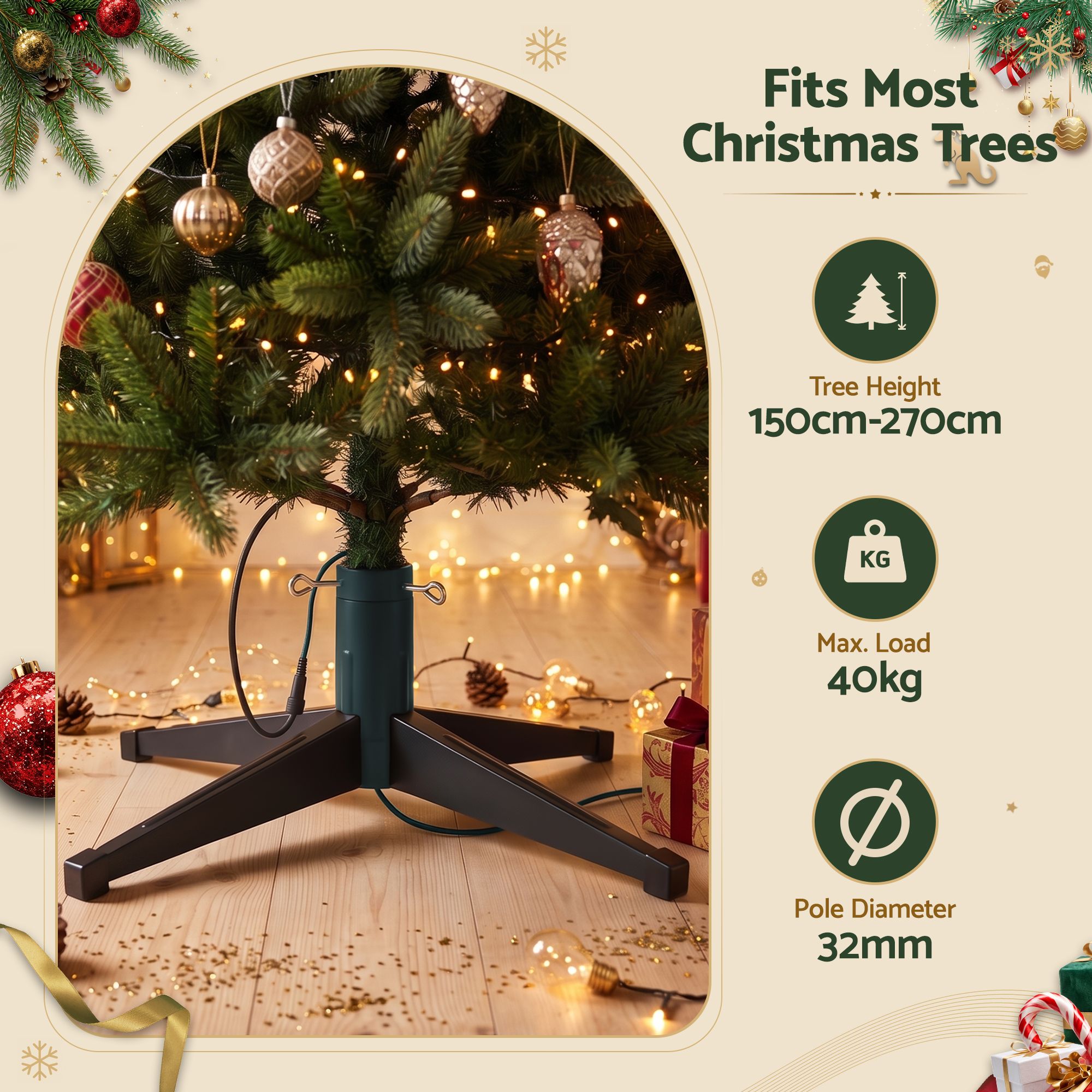 Jingle Jollys Christmas Tree Stand 360° Rotating for Xmas Tree Up to 2.7M with Remote Control — image 5