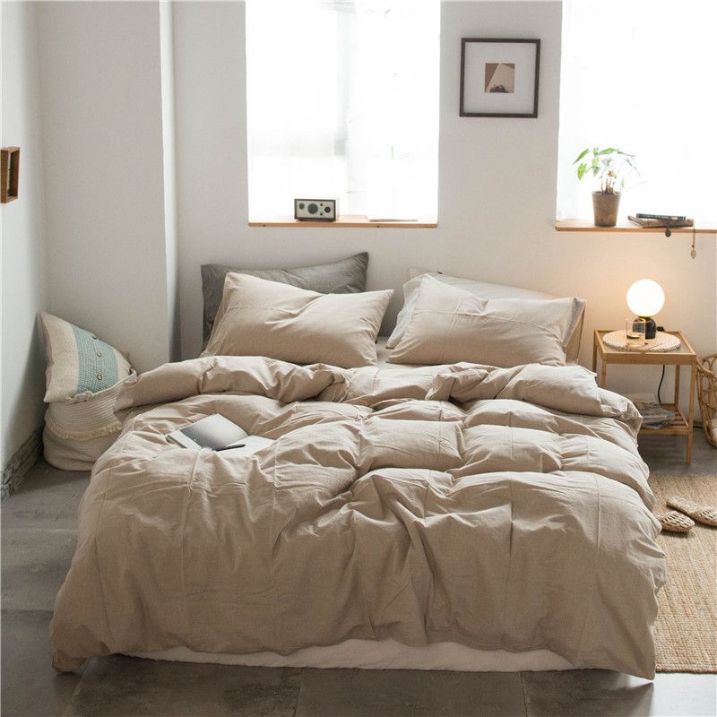 Cotton 4 Piece Set Modern Minimalist White Bed sheet kit_2.0m bed-enlarged quilt cover 220 × 240cm four-piece set