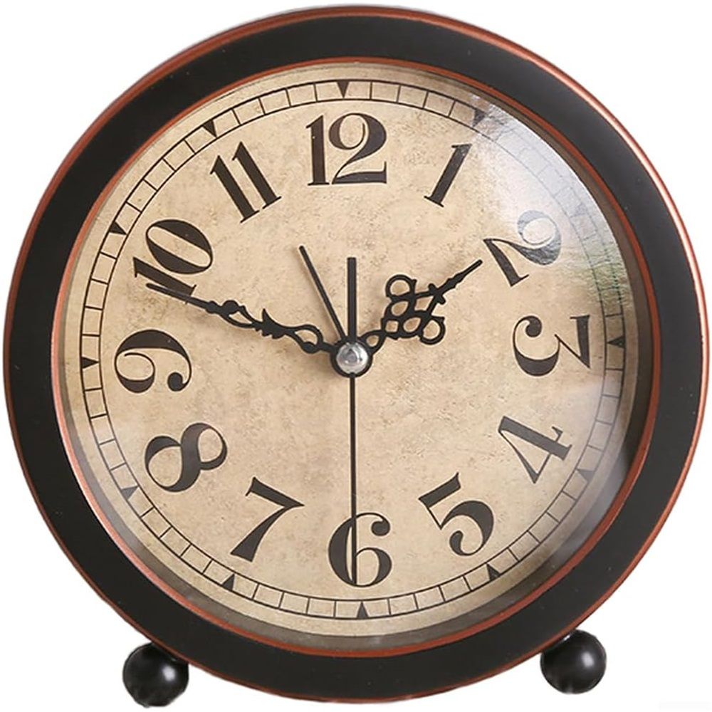 Style Retro Silent Desk Alarm Clock Non-Ticking Whisper Battery Operated, HD Glass Face, Easy to Read for Indoor Decor(Black 2)