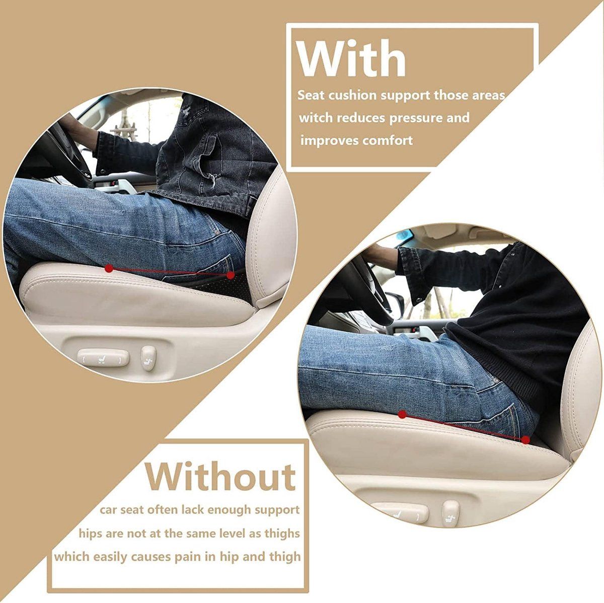Car Seat Cushion, Memory Foam Wedge Cushion, Lower Back Support Booster Pad for Driver Seat, Office Chair and Travel, 44X23.5X9.5CM, Black โ image 5