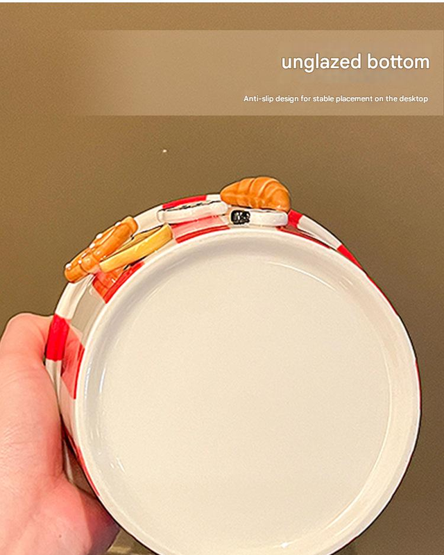 Charming Striped Ceramic Instant Noodle Bowl with 3D Accents & Happy every day!" Message(grey)" — image 2