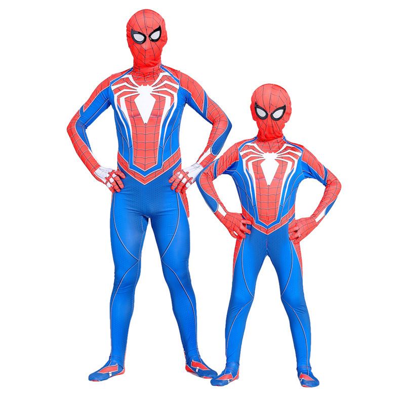 Spiderman Cosplay Costume Milk Silk One Piece Suit ps4 White Spider + Head Cover Children's 130 yards