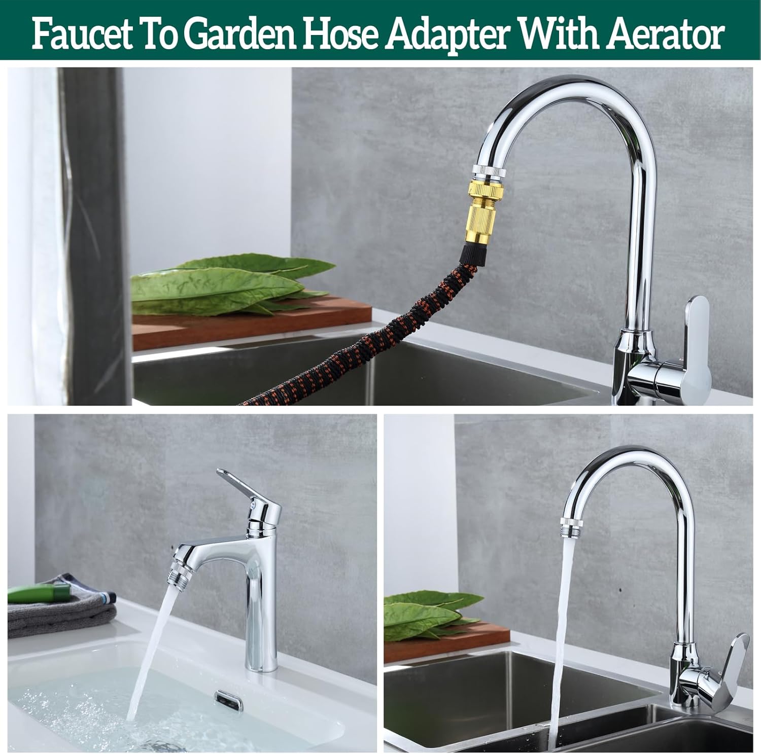 Faucet Adapter with Aerator, Sink Faucet to Garden Hose Adapter, Faucet Adapter to Garden Hose for Kitchen and Bathroom, hose attachment to sink,3/4" — image 2
