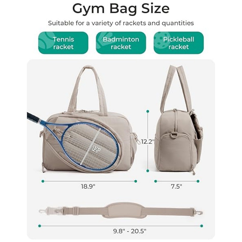 42L Light-Grey Tennis & Pickleball Expandable Tote Bag wIth Shoe-Zone & Bottle Side Pocket - Waterproof Gym Bag for Racquets & Paddles — image 2