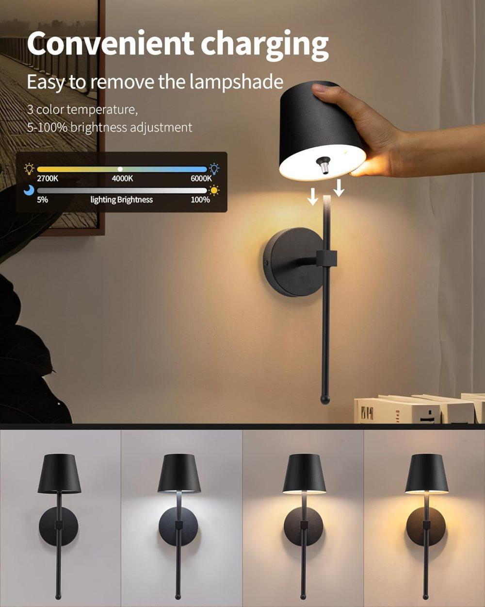 Wireless Wall Lamps 2-pack, LED Lamps with Rechargeable Battery, Stepless Dimmable with Remote Control โ image 4
