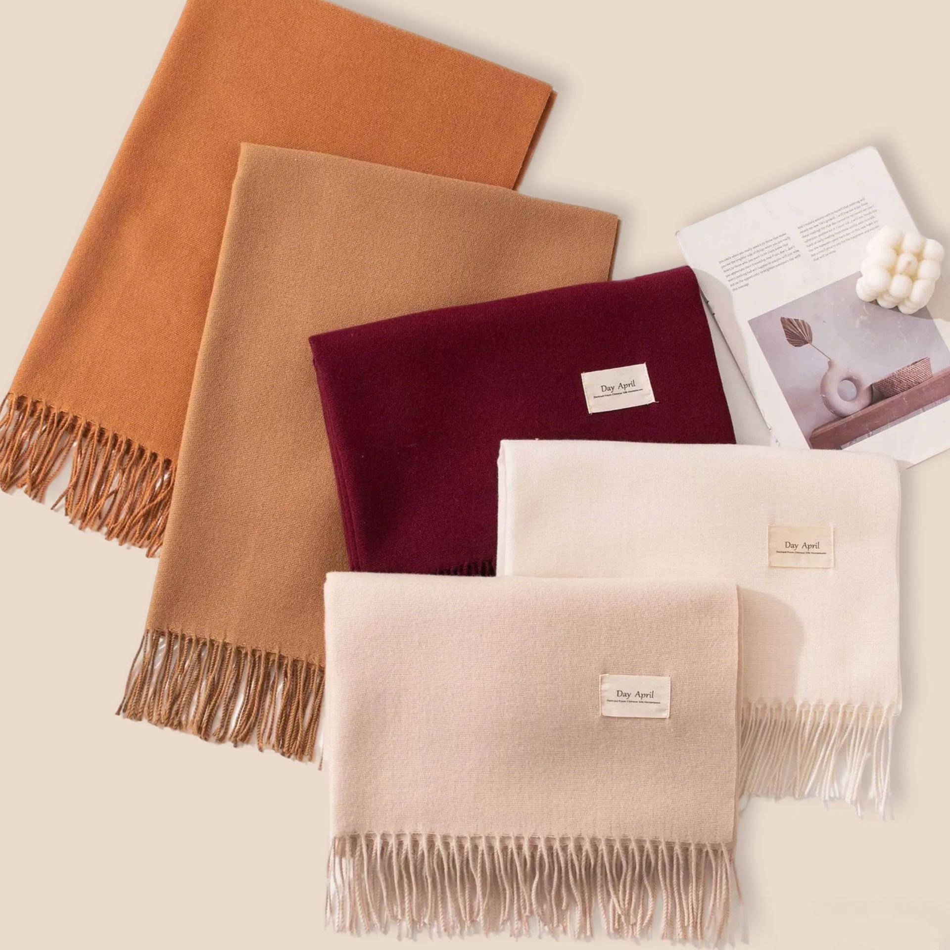 Coffee Autumn & Winter Korean-Style Women's Cashmere-Like Scarf – Solid Color, Warm, Versatile Wrap — image 3