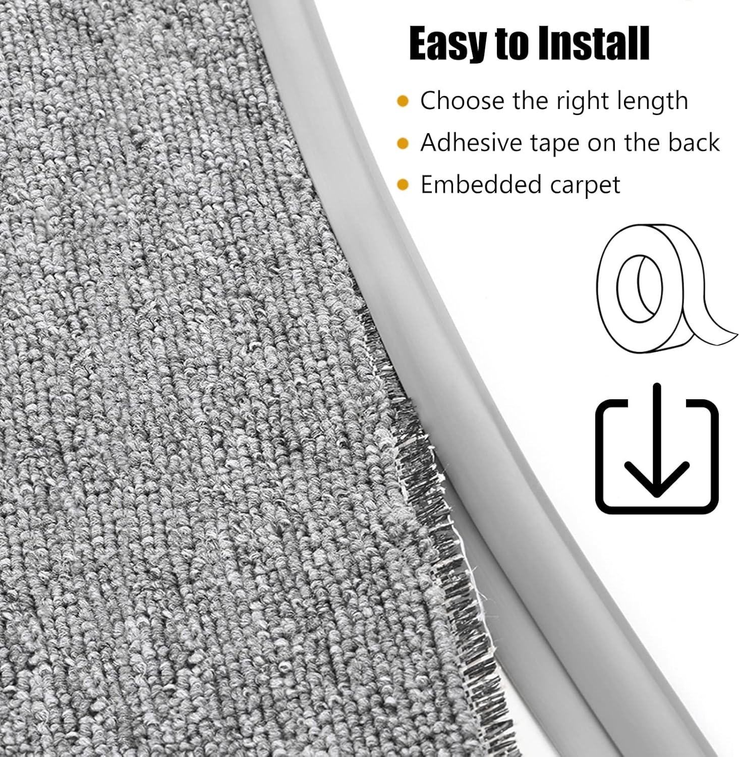 Carpet Edge Binding Trim, Self Adhesive Grey Floor Transition Strip/Rugs Edging Bar for Indoor Doormat Protect, Flexible PVC Seal Molding for Robot Vacuum — image 4