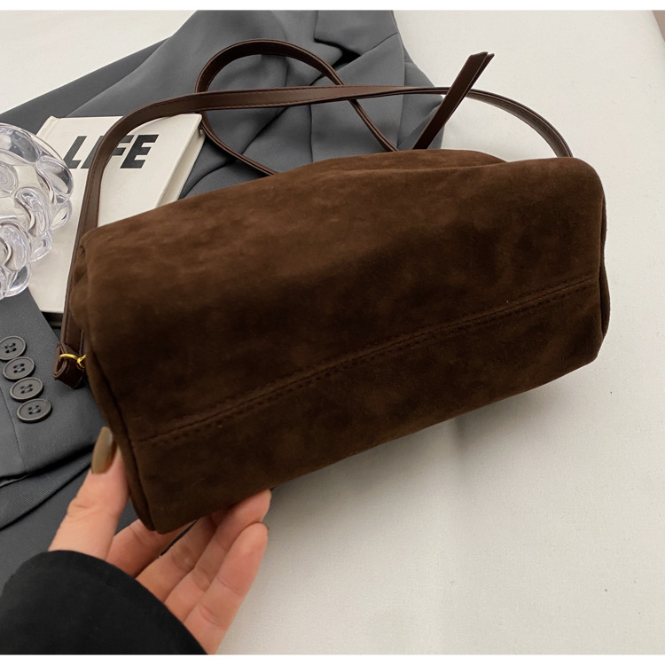 Brown Chic Ruched Handle Crossbody Bag - Womens Faux Suede Top Handle Handbag with Detachable Strap โ image 4
