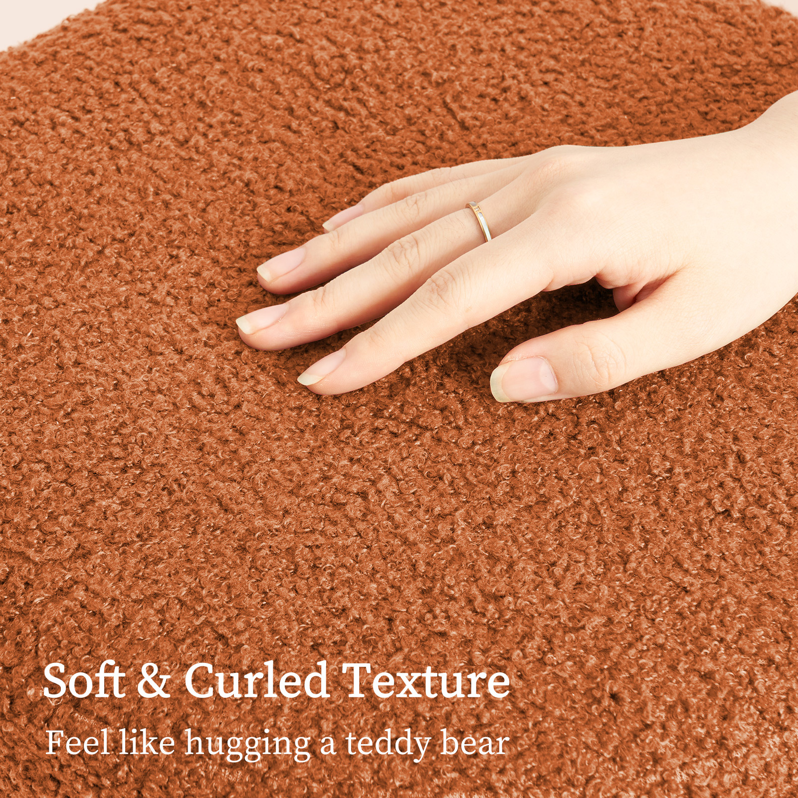Round Stacked Ottoman Stool Teddy Fleece Fabric Foot Rest 38cm ORANGE โ image 6