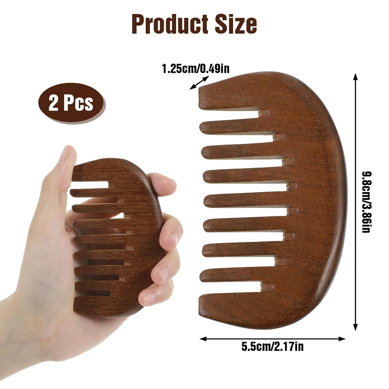 Matwses 2 Pcs Natural Wooden Hair Comb, Wooden Wide Tooth Comb, Vintage Wood Scalp Massage Combs for Women and Men Detangling (3.86×2.17in) — image 2