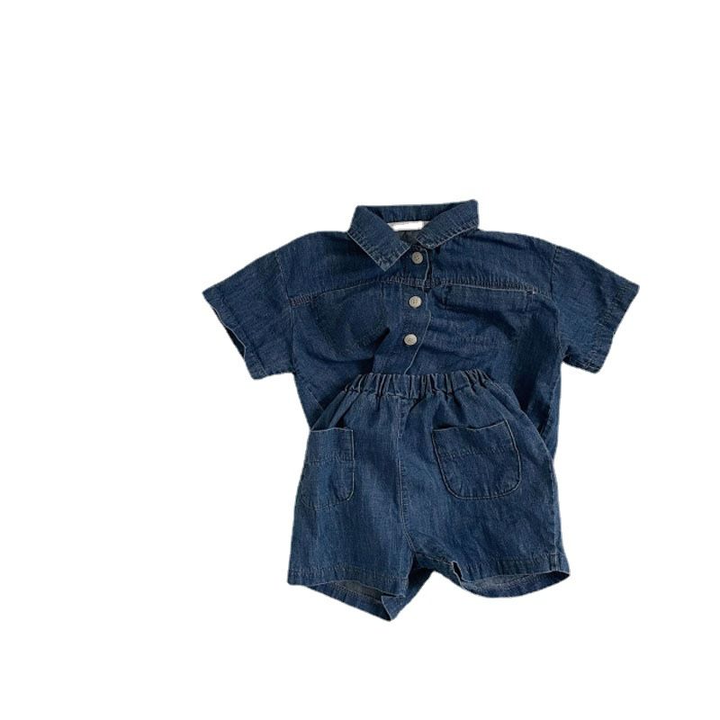 A-lebabay Infant Denim Shirt Shorts Set Summer Dark blue 120cm โ image 4