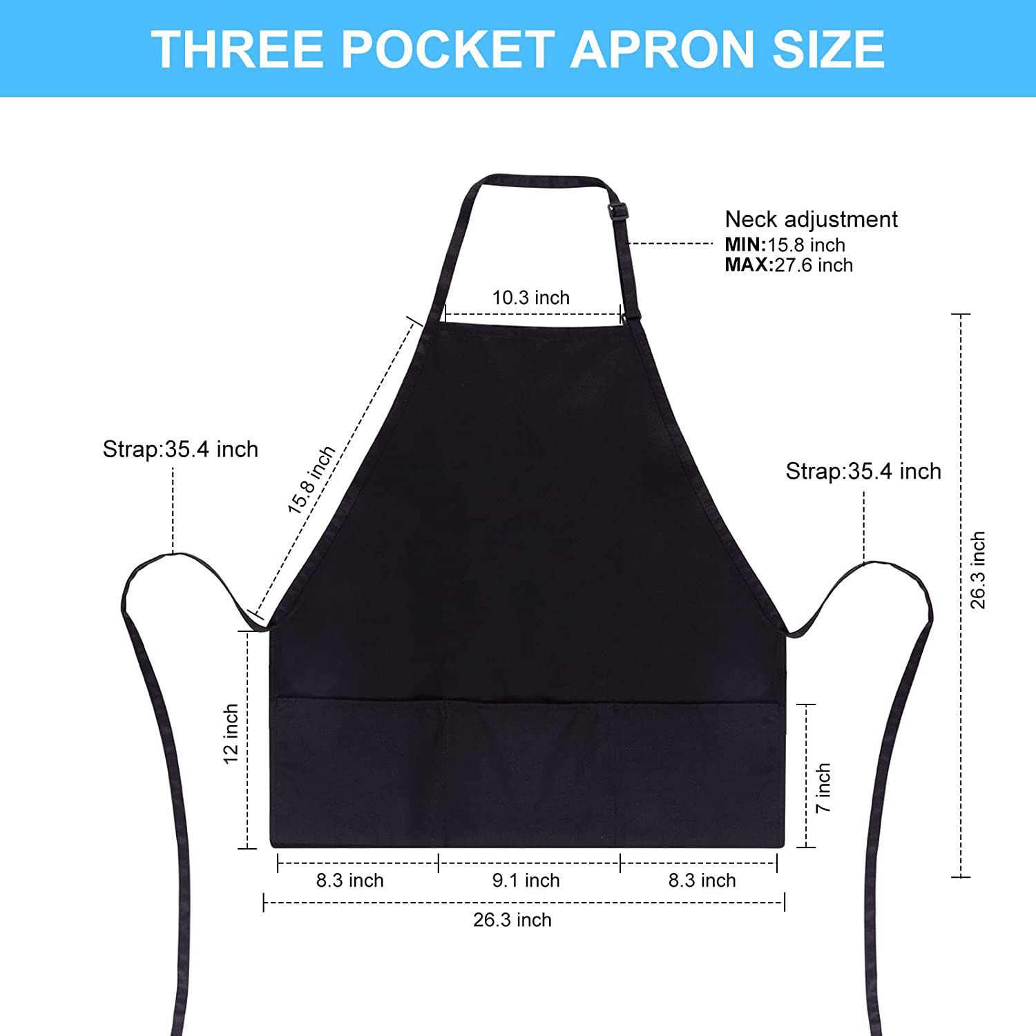1 Pack 3 Pockets Adjustable Apron Chef Kitchen Cooking Aprons for Women Men, Milk Tea Shop Restaurant Gardening Apron Black — image 5