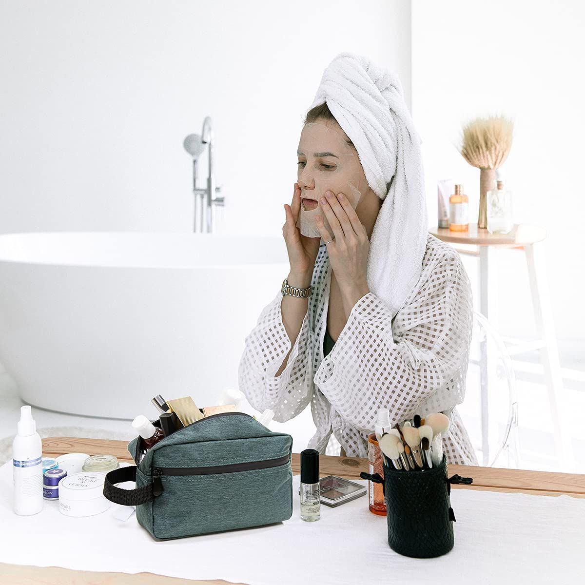 Travel Toiletry Bag for Women and Men, Water-resistant Shaving Bag for Toiletries Accessories, Foldable Storage Bags with(Gray) โ image 4