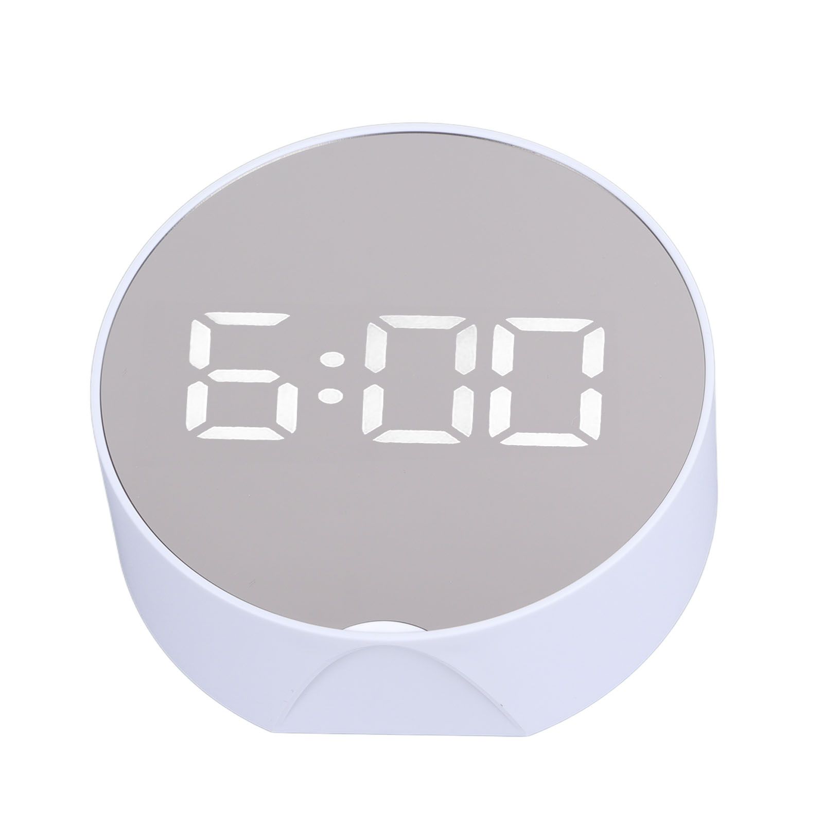 Digital Mirror Clock Alarm White Big Round Screen Easy to Read Portable LED Clock for Office Bedroom Travel — image 4