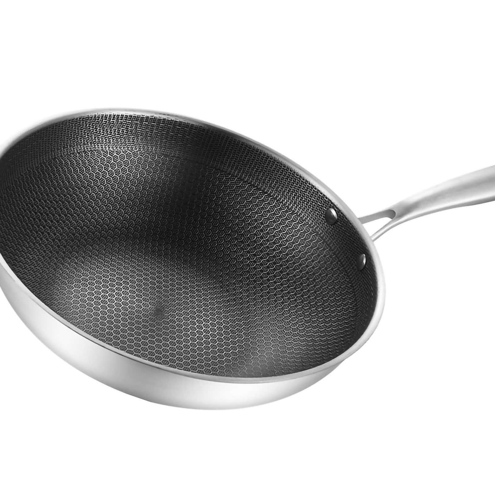 Stainless Steel Wok Pan Double Sided Honeycomb 3 Layer Prevent Sticking Easy Cleaning Wok for Kitchen 32cm/12.6in (No Lid and No Ears) โ image 3