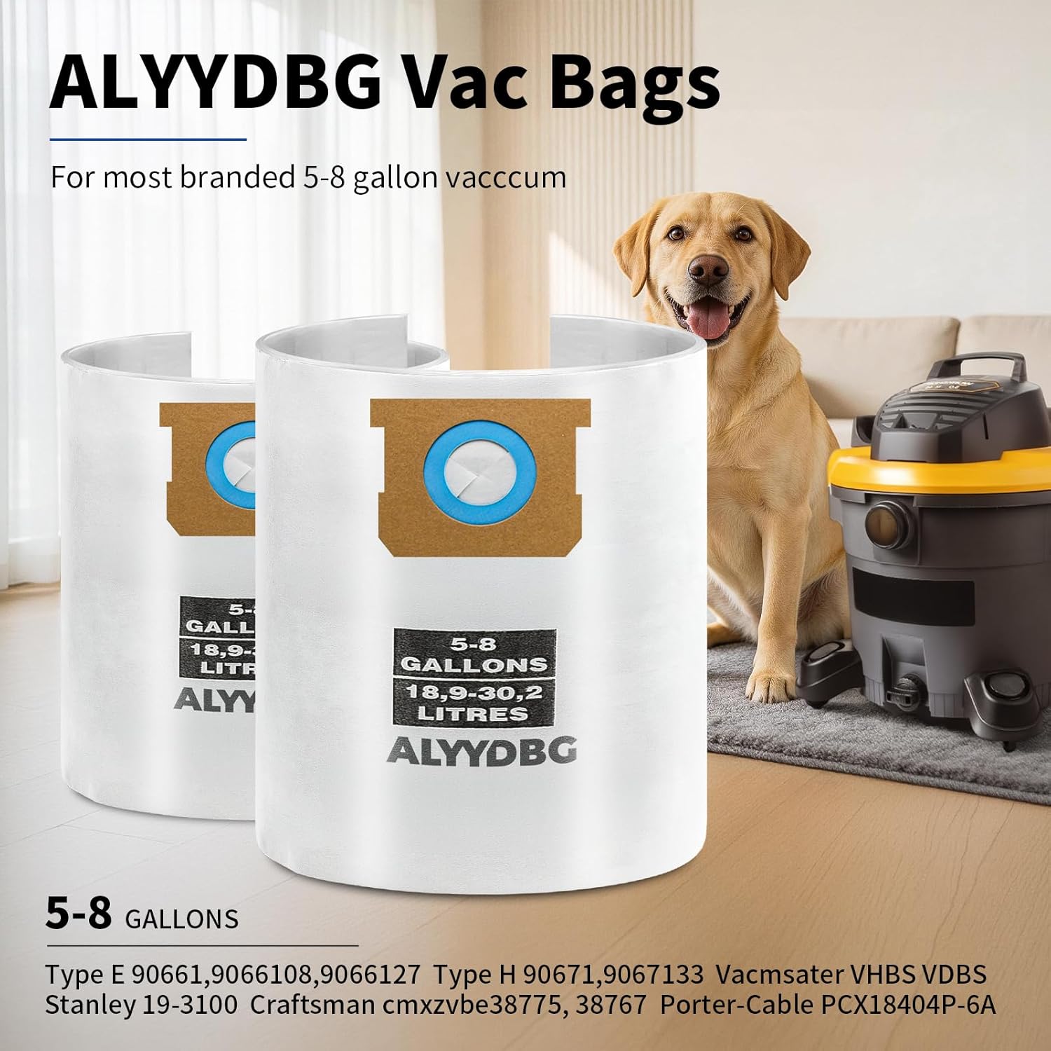 Universal 5-8 Gallon Vac Bags for 2-1/2 Inch Port Canister, Type E 90661 9066166, Type H 90671 9067133; VF2004, VHBS VDBS High- Efficiency Disposable Vacuum — image 2