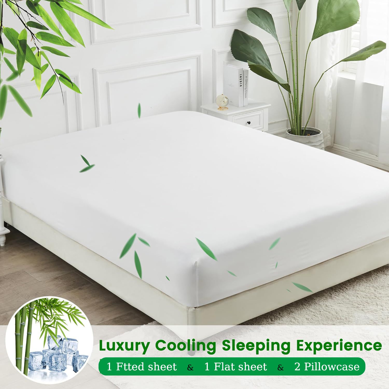 Hotel Breathable Bamboo Fitted Sheet & Pillowcase-3 Piece-Ultra Soft 2000TC Breathable Fitted Bed Sheets Set with 37 Centimetre Deep Pocket-Cooling Sheets for — image 5