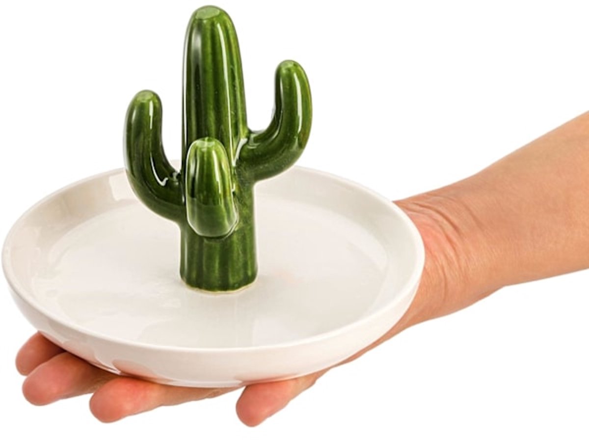Two-Piece Jewelry Display Set - Aloe Vera and Cactus Ring Organizer Set - Ceramic - Jewelry Organizer - Bracelet, Earring, and Necklace Organizer with Leaf — image 2