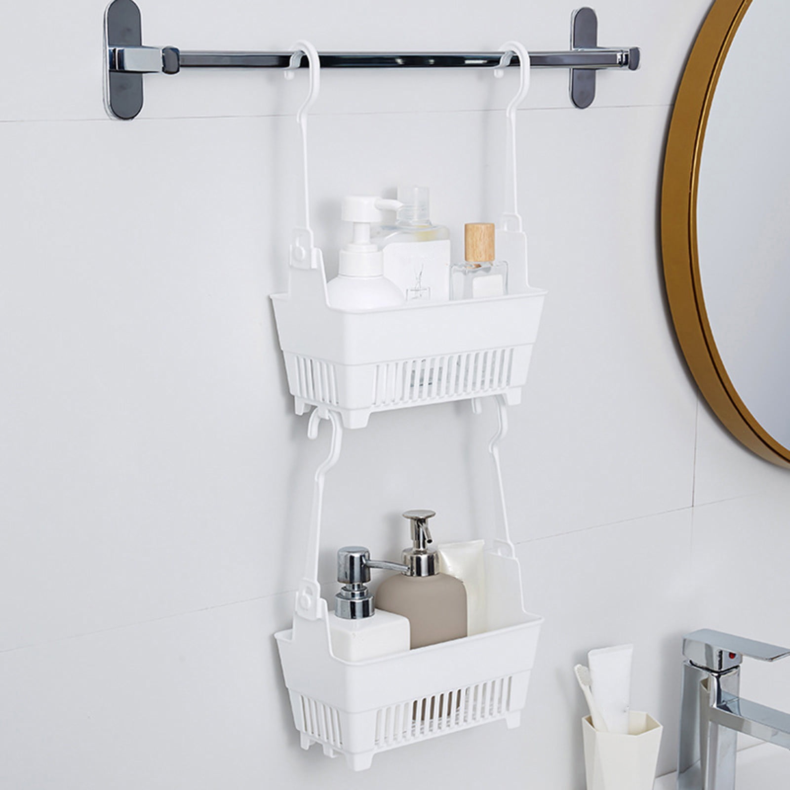 Rack, Sundries Hanging Basket Storage Drain Bag Shower Baskets with Hook Organizer As shown — image 4
