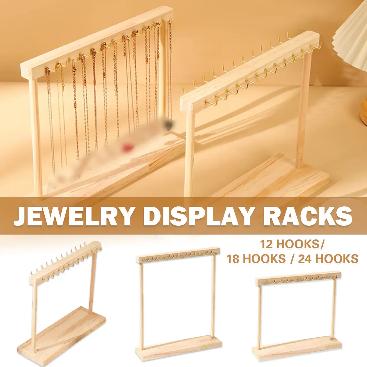 Solid Wood Necklace Jewelry Display Racks for Home Store Showcase Storage - 12 hooks — image 2