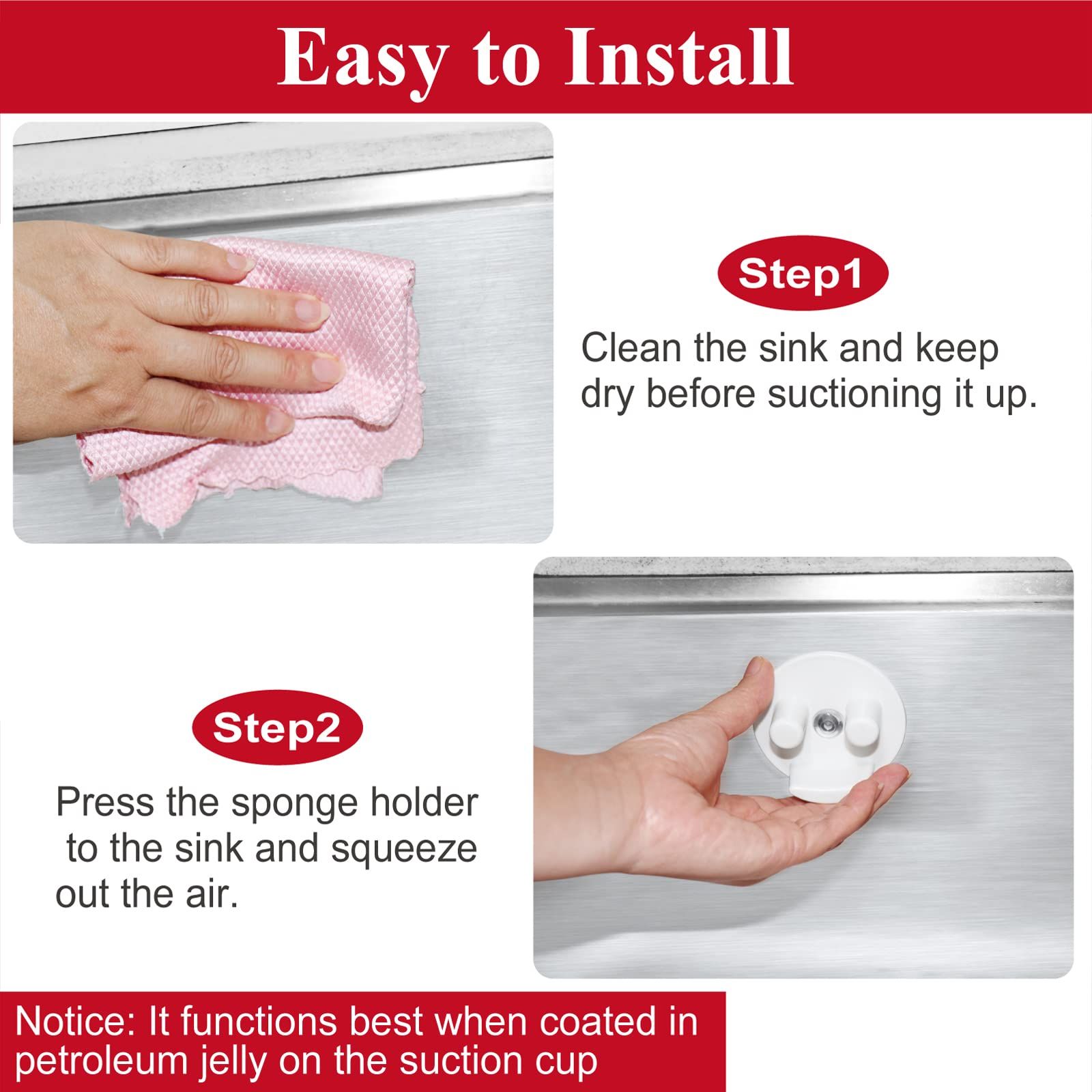 Sponge Holder, Sink w/Suction Cup Installation, Sponge Organizer for Kitchen/Bathroom Sink,(Sponge Not Included), White — image 5