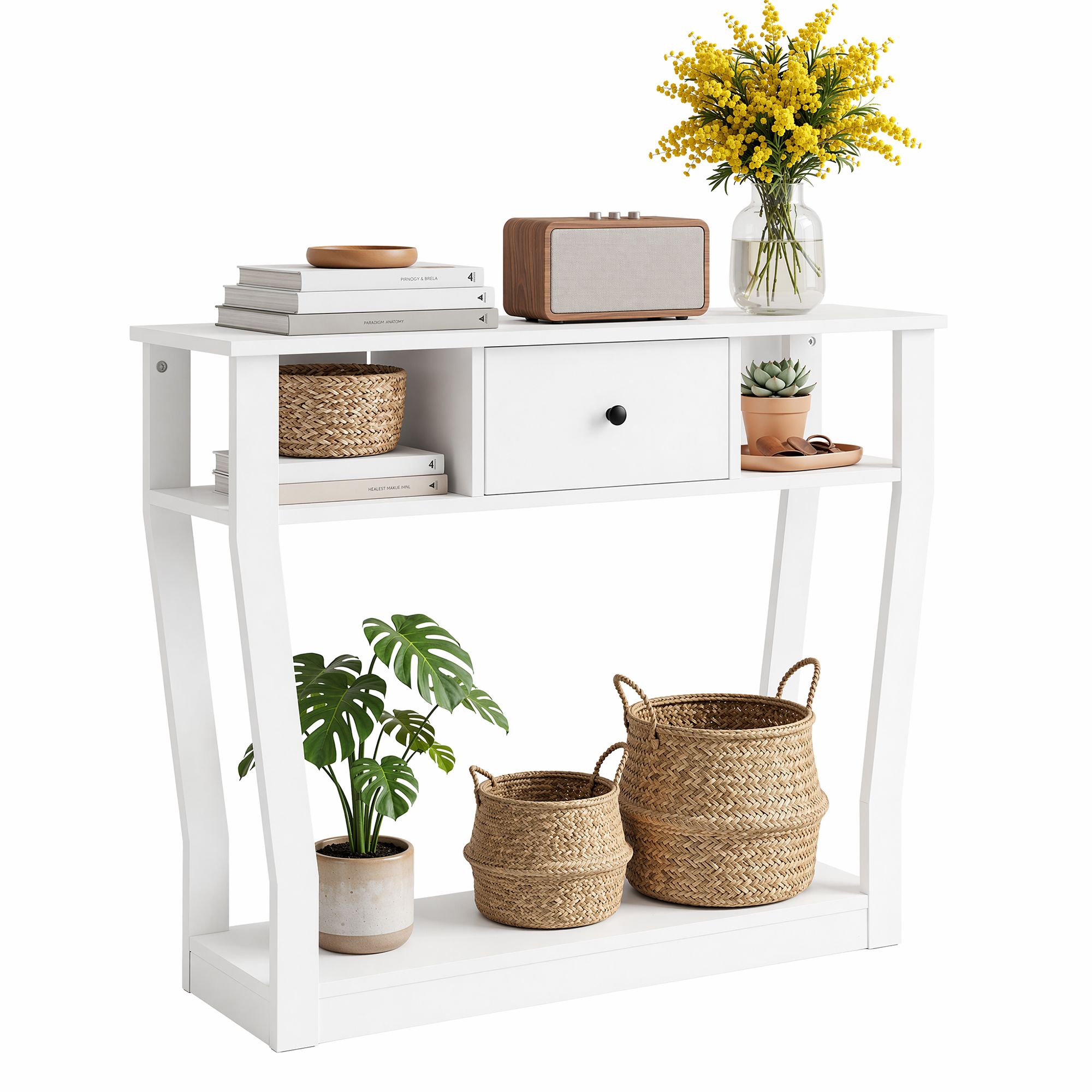 Artiss Console Table Entryway Hallway Sofa Side Table Drawer Shelf 100CM White โ image 2