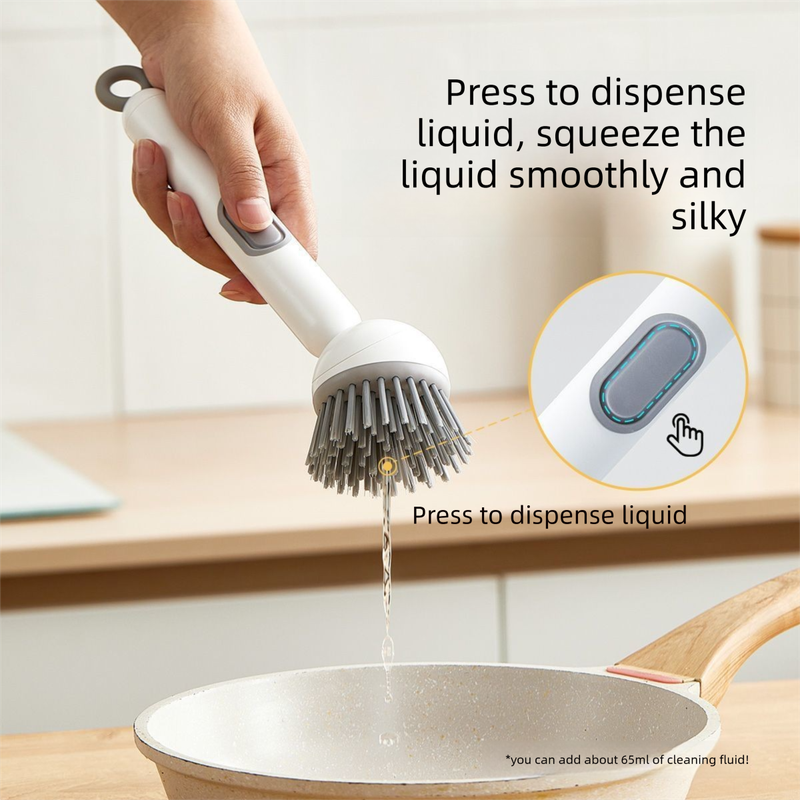 2 Pack White Kitchen Dish Brush with Soap Dispenser Adjustable Handle 360 Degree Cleaning Scrubber Non-Scratch Bristles for Pans Pots and Sink — image 2
