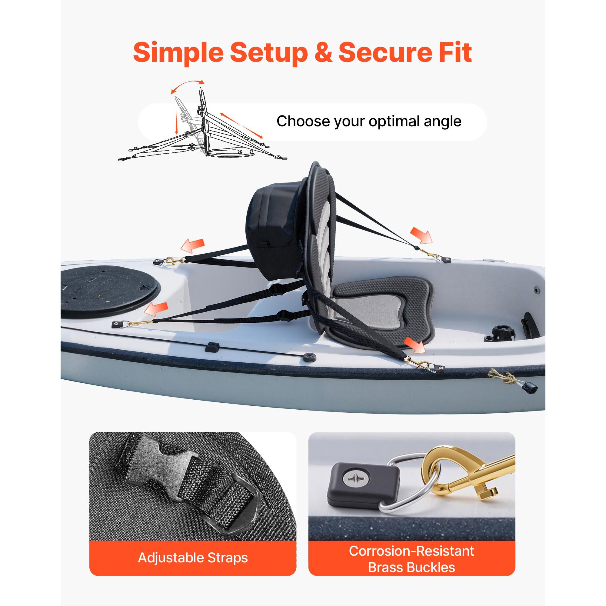 Kayak Seat, 1 Pack 12 mm Thick, Universal Paddle Board Seat with Back Support, Sit-on-Top Soft Padded Cushion with Storage Bag & Adjustable Straps for SUP — image 4