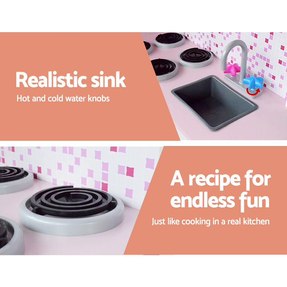 Keezi Kids Kitchen Play Set Wooden Pretend Toys Cooking Children Fridge Oven Red โ image 4