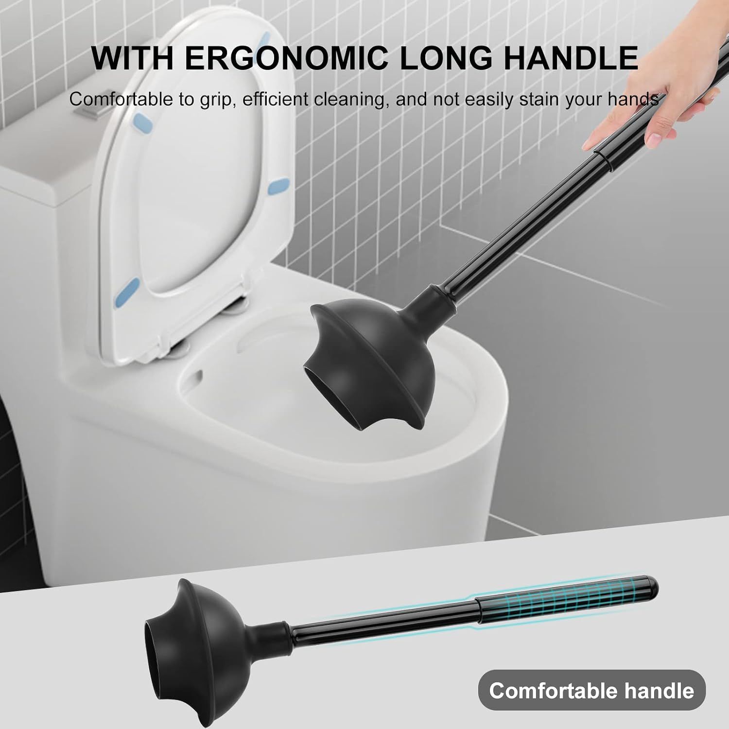 Toilet Brush and Plunger Set with Semi-Hidden Holder, Heavy-Duty Bowl Brush and Toilet Plunger for Deep Bathroom Cleaning, Black โ image 6