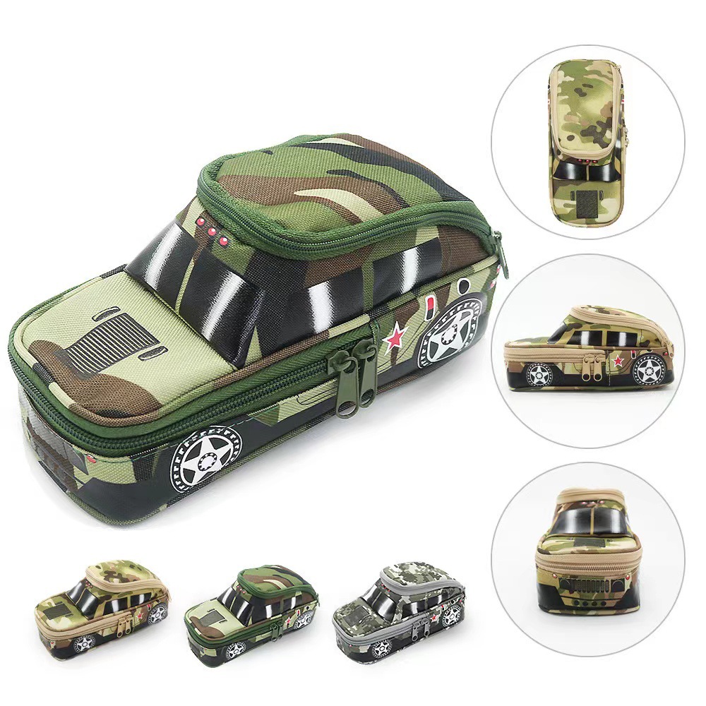 Camouflage Car Shaped Pencil Case - Large Capacity Stationery Organizer Pouch (Camouflage gray) โ image 5