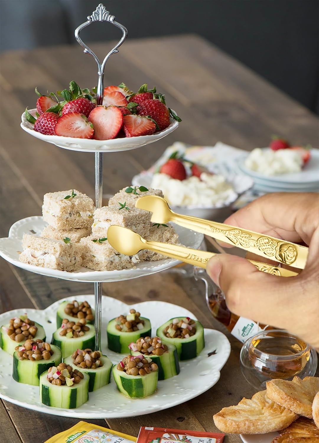 6PCS Mini Serving Tongs 5-Inch Small Rose Sugar Cube Appetizer Tongs, Tiny Metal Tong for Tea Party, Coffee Bar, Desserts (Gold) โ image 5