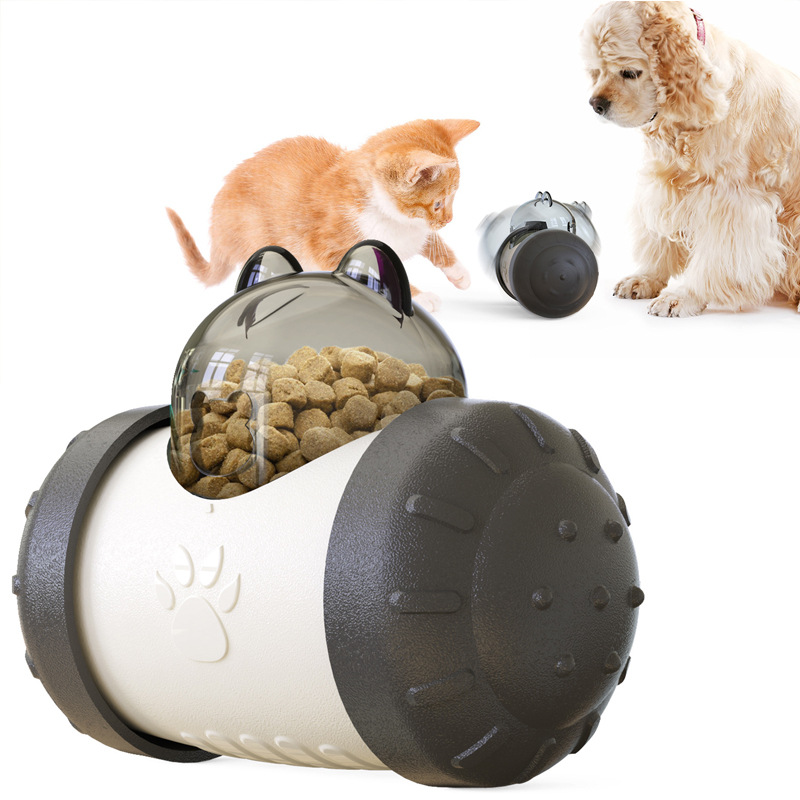Pet Tumbler Treat Dispenser Ball, Interactive Feeding Toy for Dogs and Cats(Black and white)