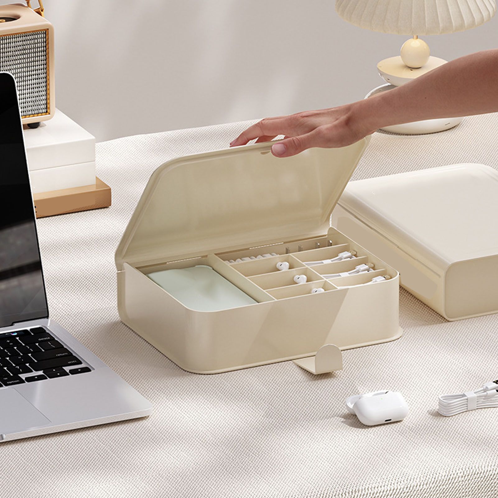 Desktop Storage Box Multi Compartments Plastic Simple Data Cable Organizer Box for Charger Earphones Phone Case Film โ image 6