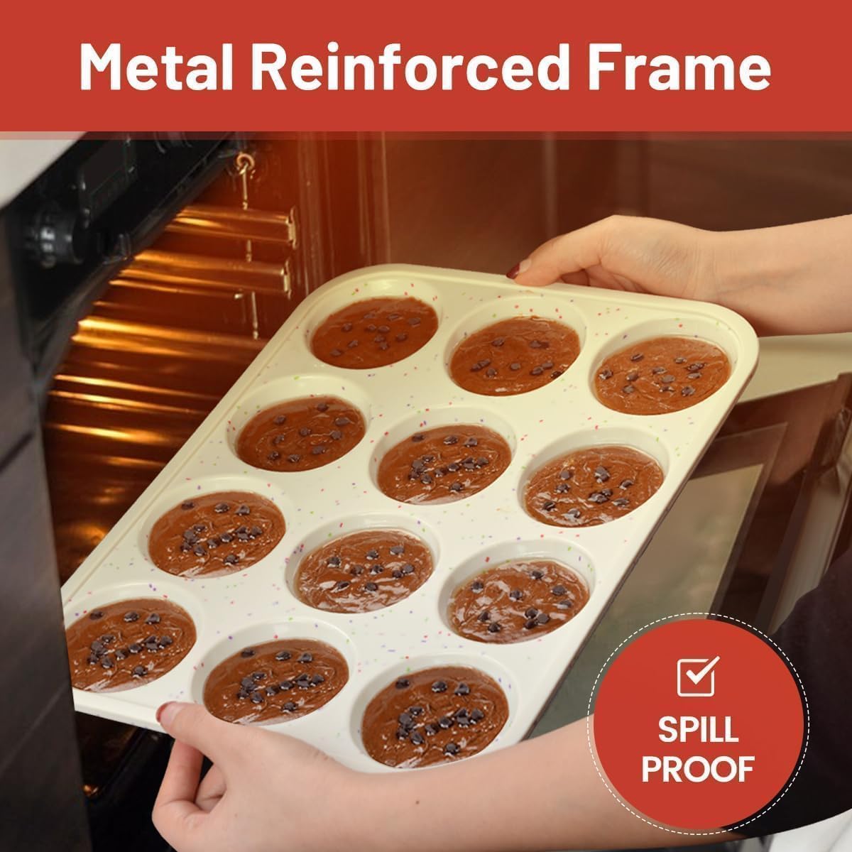 Silicone Muffin Pan, Metal Reinforced Frame Cupcake Pan 12 Cups Regular Size Easy to Move in or Out of Oven Non-Stick (2) Confetti: 2pcs โ image 6