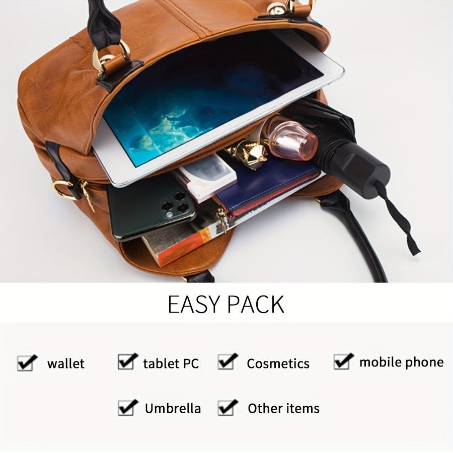 Vintage Bag Set Women'S Bag Set Tote Bag Cross-Body Bag Clutch Card Holder - Black - Size 32-16-20 — image 6