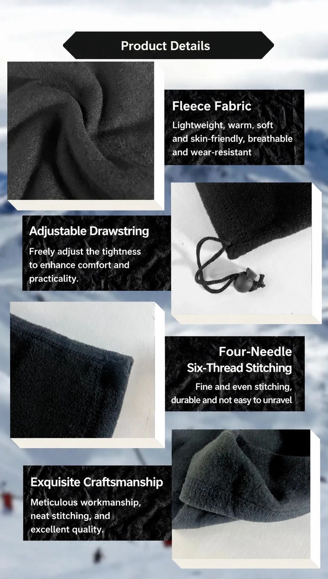 Practical Outdoor Winter Present Polar Fleece Drawstring Neck Tube, Dark Grey, Cold Resistant Face Cover ā image 4