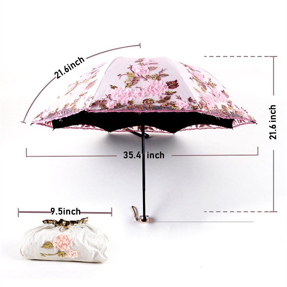 Vintage Lace UV Sun Parasol Folding 3D Flower Embroidery Umbrella Lace embroidered umbrella for both sunny and rainy use — image 2