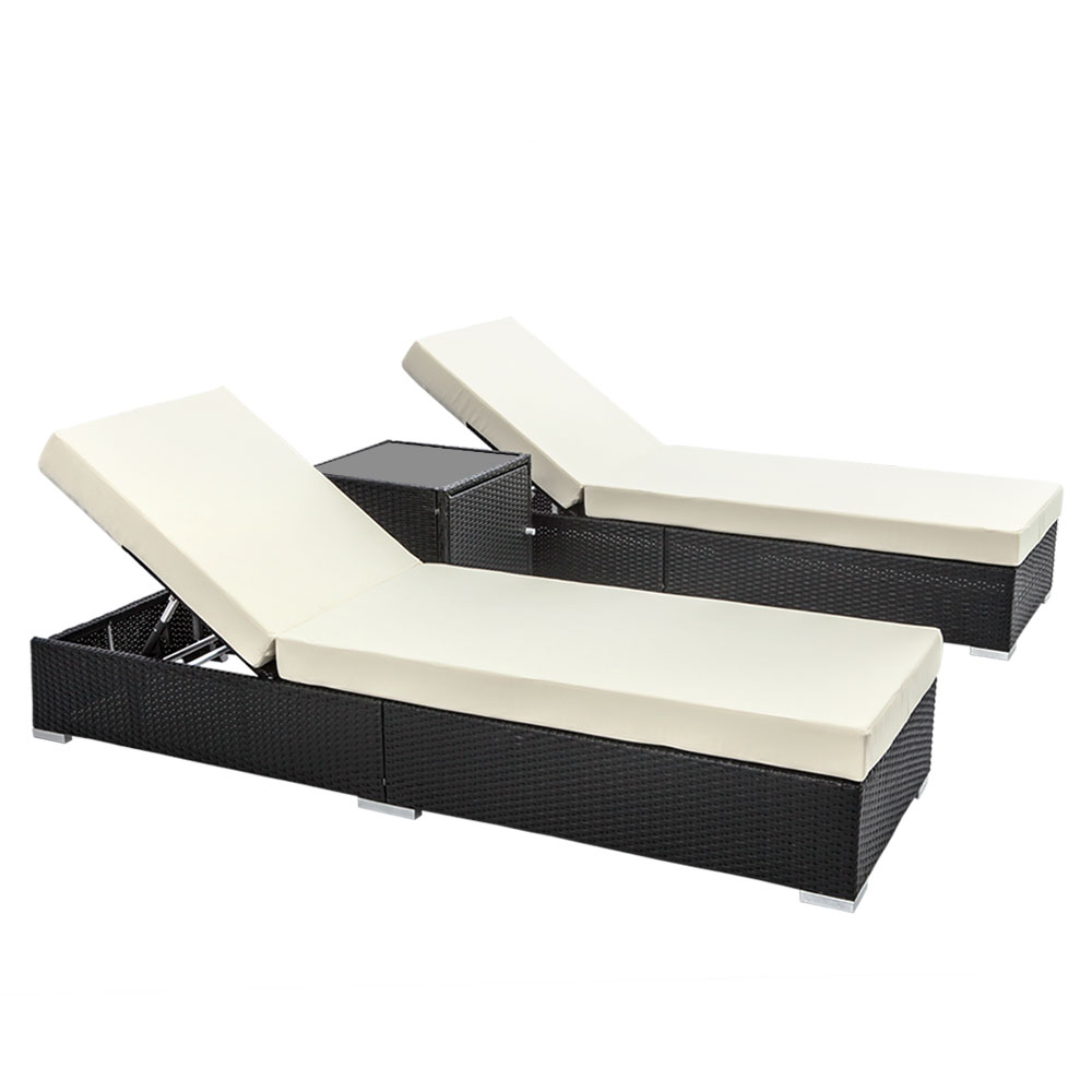 Gardeon 3PC Sun Lounge Wicker Lounger Outdoor Furniture Day Bed Rattan Garden โ image 3