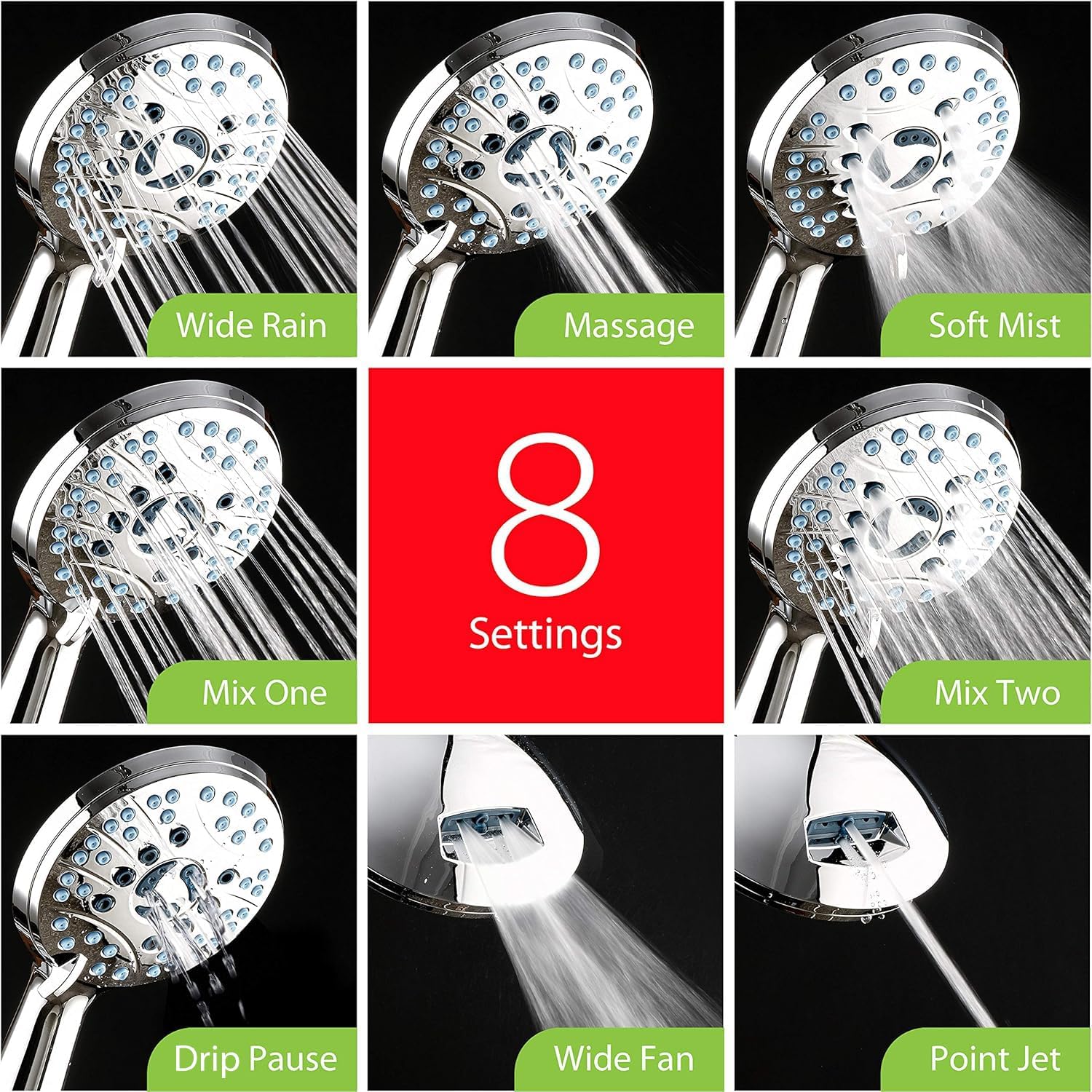 AquaCare High Pressure 8-mode Handheld Shower Head - Anti-clog Nozzles, Built-in Power Wash to Clean Tub, Tile & Pets, Extra Long 6 ft. Stainless Steel Hose โ image 4
