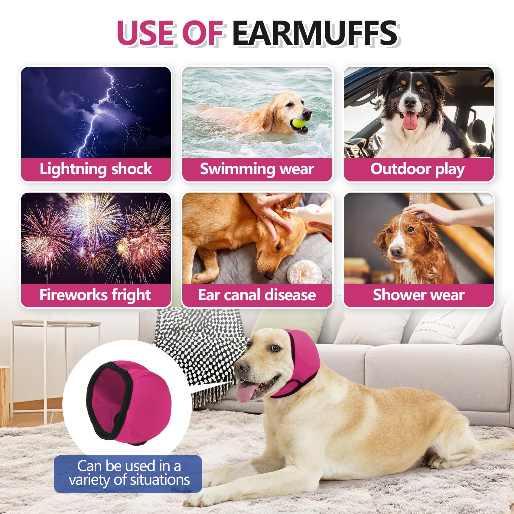 Dog Ear Muffs & No Shake Ear Wrap for Hematoma, Bathing, Drying,Swim& Noise Anxiety Relief - Elastic Waterproof Ear Protector with Calming Hoodie Design (rose — image 4