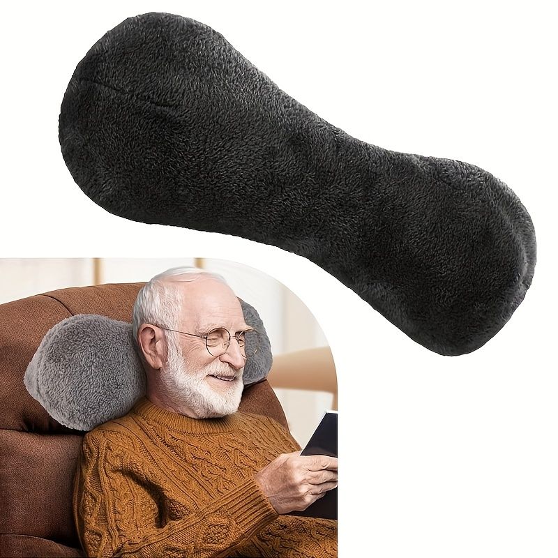 Couch Neck Pillow with Adjustable Strap, Bone-Shaped Plush Pillow for Relief, Headrest Pillow for Recliners And Sofas Black