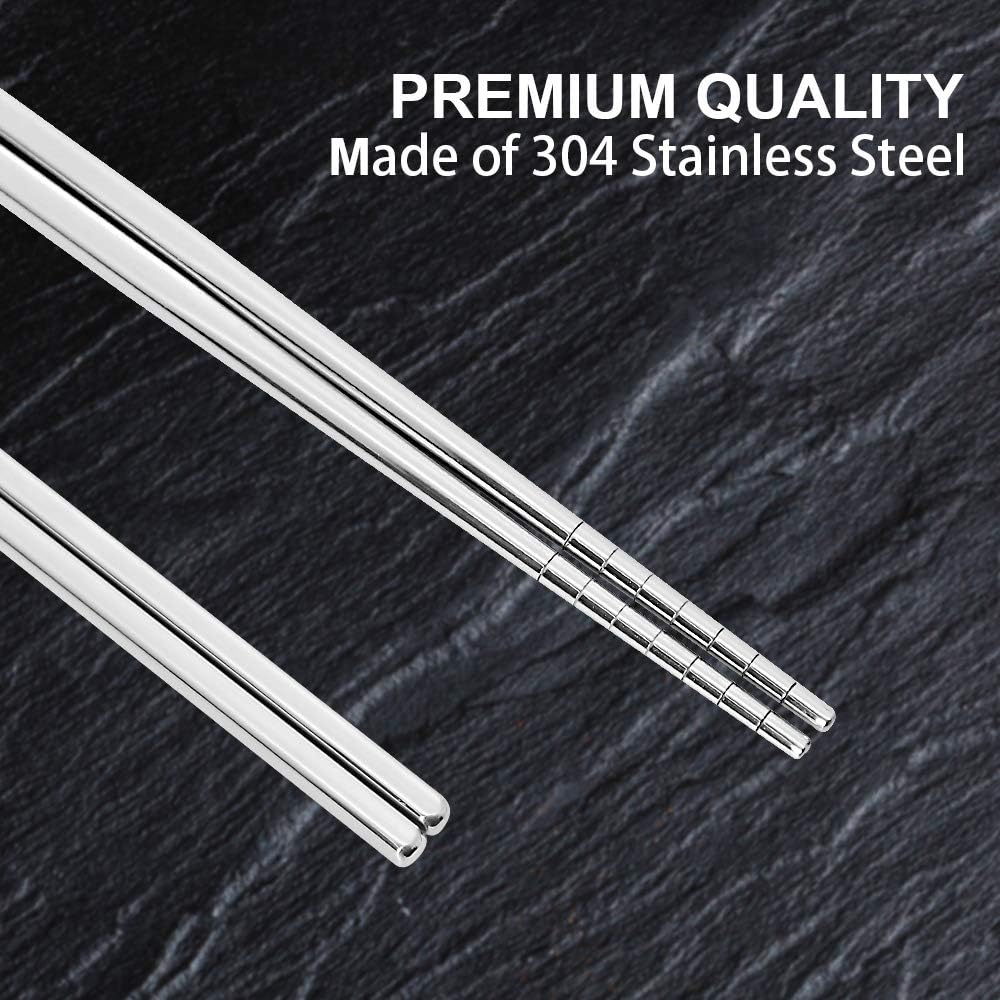 Stainless Steel Chopsticks Reusable Multicolor Lightweight 304 Metal Chopsticks Dishwasher Safe - 5 Pairs (Silver) — image 6