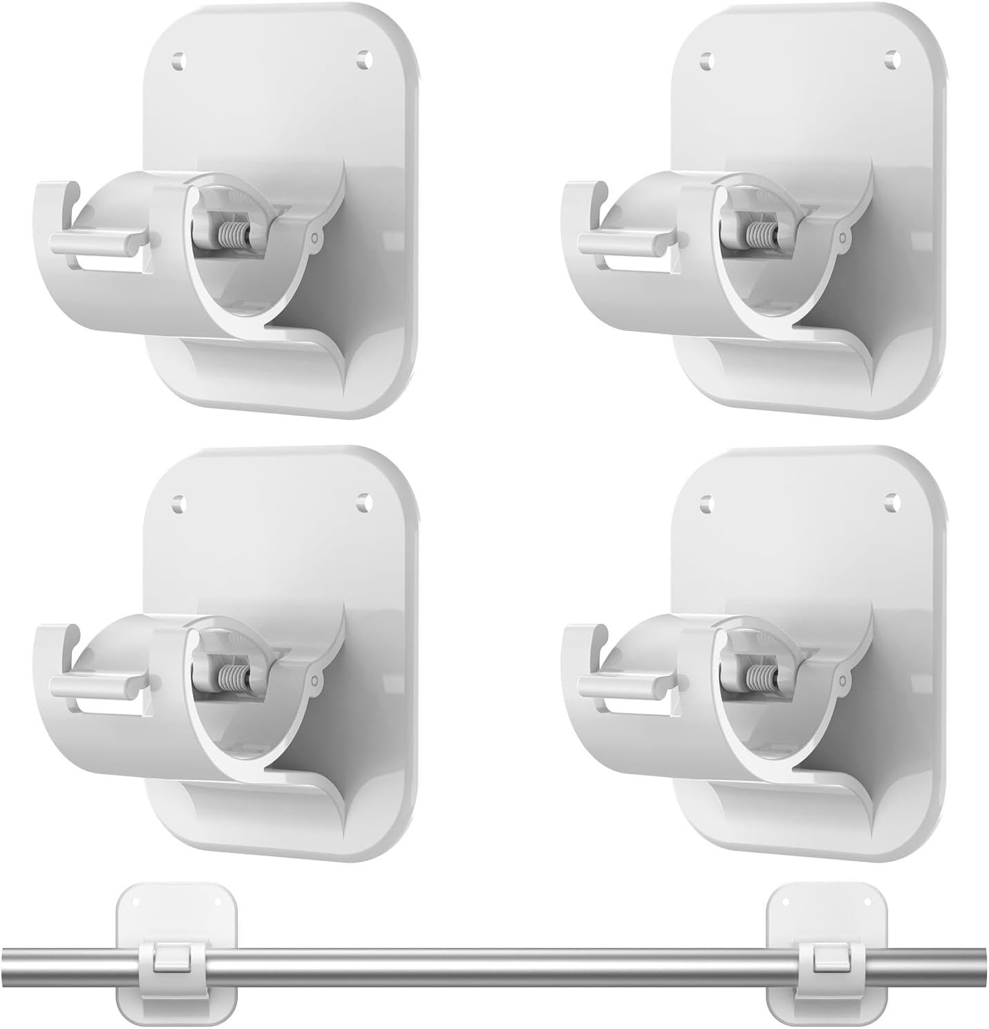 No Drill Curtain Rod Brackets No Drilling Holder 40LB - Renter Friendly Self Adhesive Hooks for Apartment Dorm Classroom Essentials Decor Hanging Drapes Rv