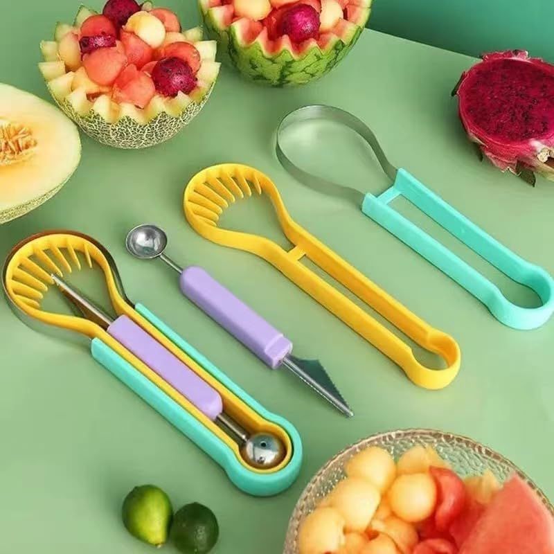 2-Piece Fruit Carving Tool Set Melon Baller Scoop Knife Stainless Steel(Blue, yellow and purple) โ image 3