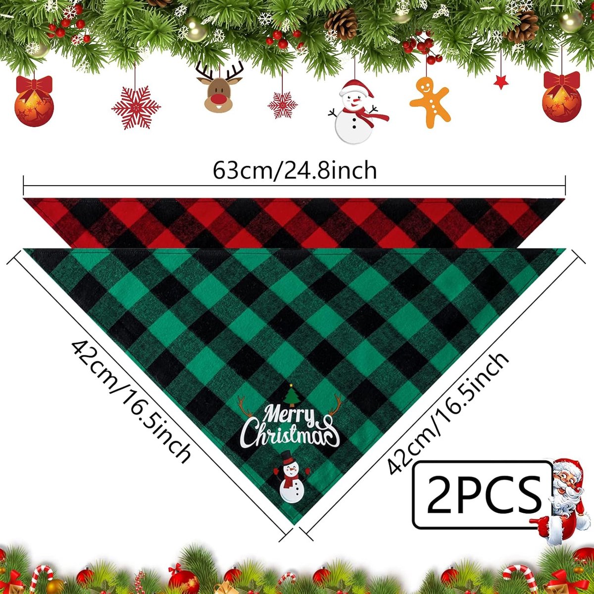 Christmas Dog Bandana - Neck Scarf For Your Pet Bandana Dog Cat - Triangular Cloth - For Small, Medium And Large Puppies - Adjustable Bandana - Red/Green — image 3