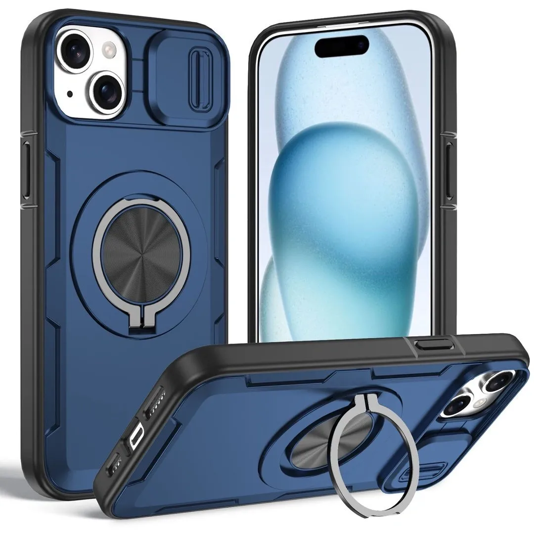 2-in-1 Magnetic Sliding Lens Case, Blue for iPhone 15 Plus