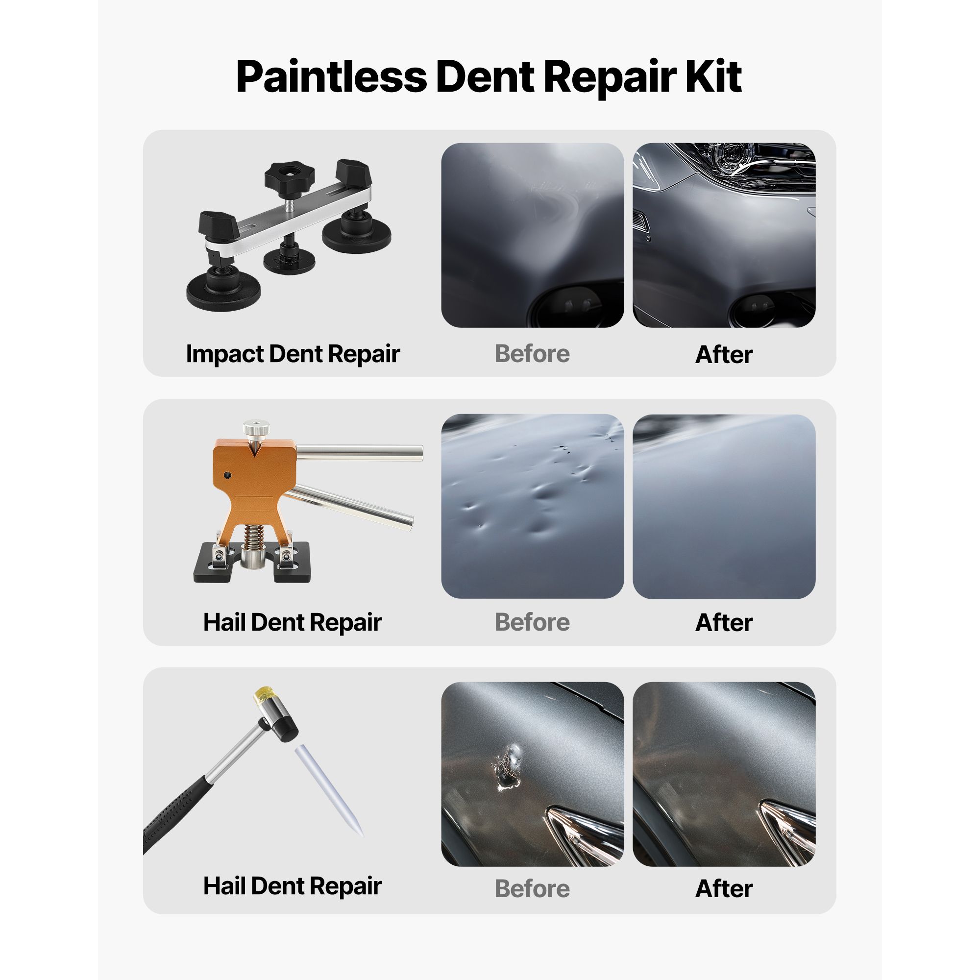 Dent Puller Kit, 60 PCS Paintless Dent Removal Kit with Golden Lifter, Bridge Puller, Rubber Hammer, Glue Gun, Auto Body Hail Damage Repair Remover Tools for โ image 2