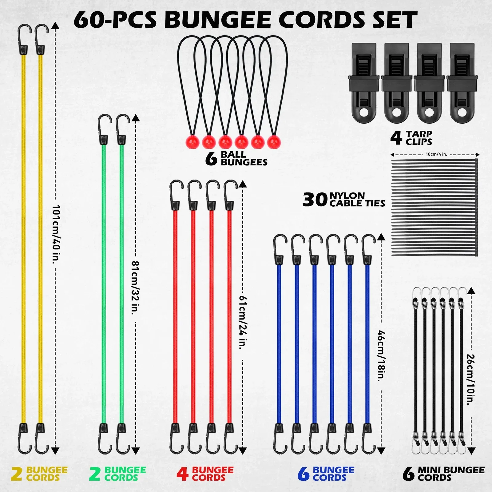 SEDY 60Pcs Bungee Cords Set Heavy Duty Tie Down Straps Camping Moving w/ Hooks โ image 2