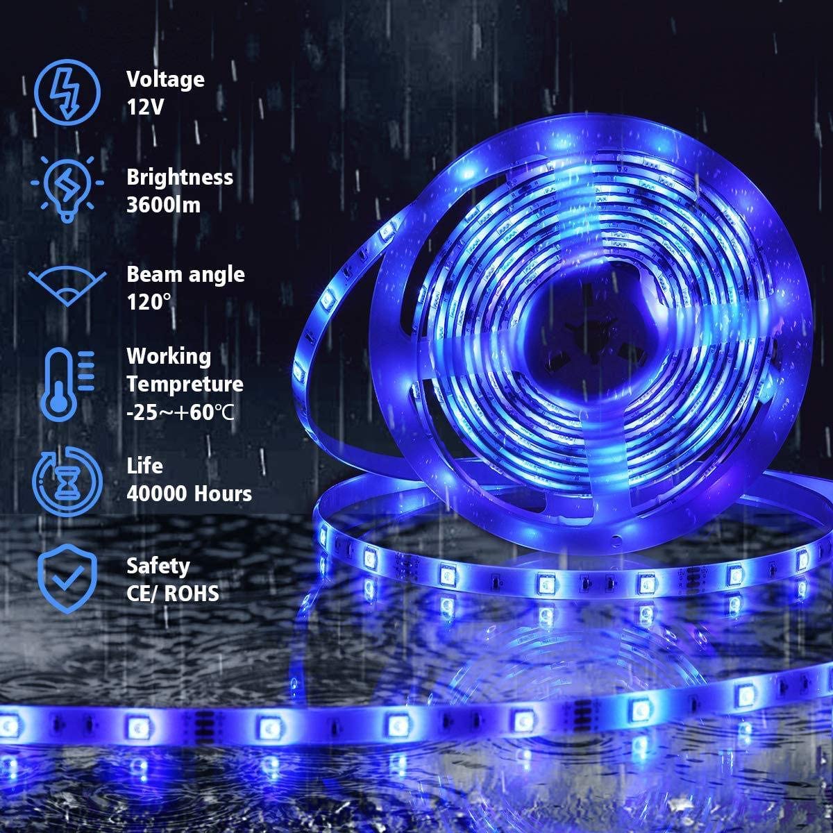 5050 RGB LED Strip Lights Waterproof SMD 300 IP65 5m 12V 44key IR Controller โ image 4